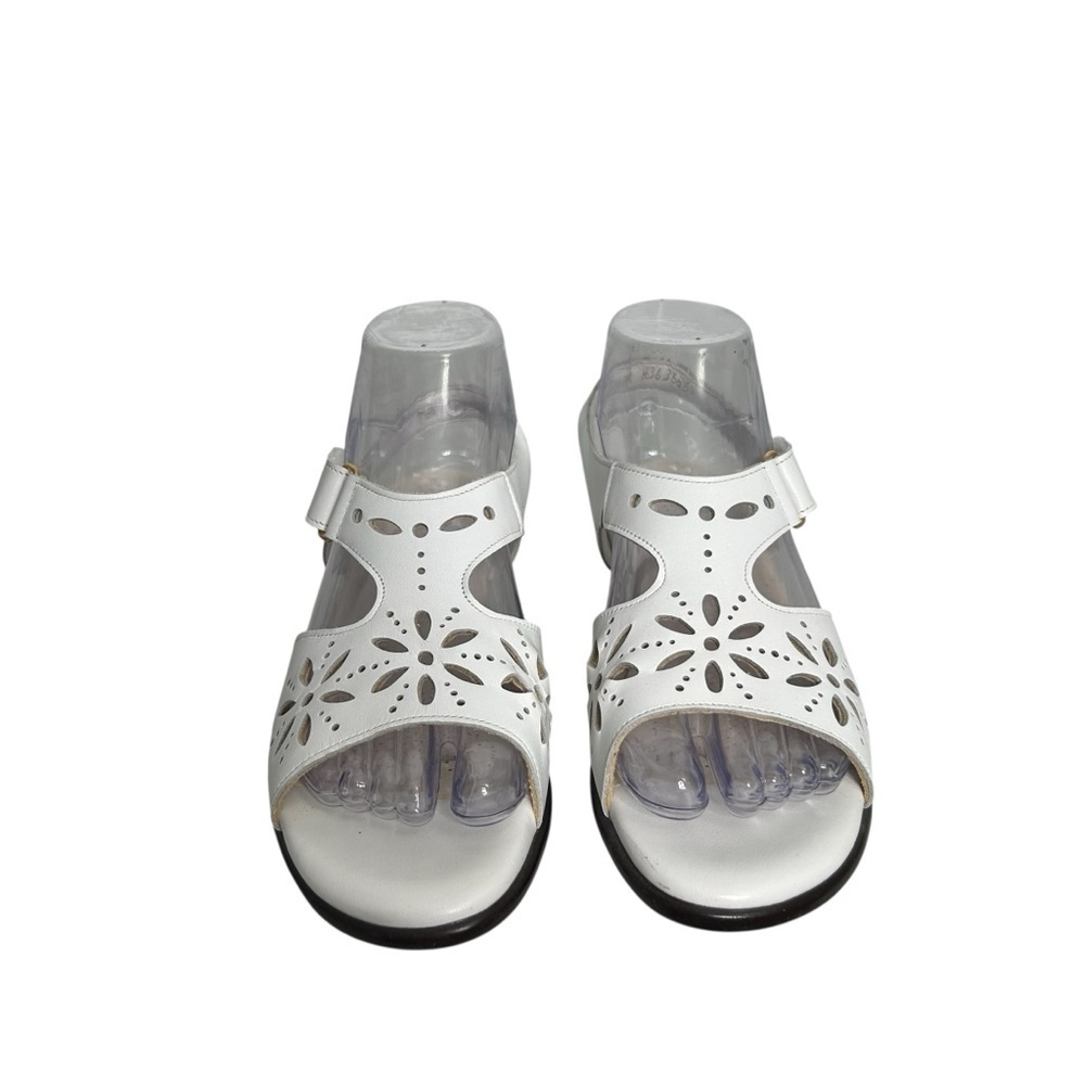 SAS Sunburst White Leather Hook & Loop Comfort Heel Strap Sandal Size 7.5N - Picture 4 of 10